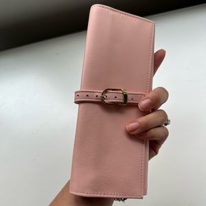 NIB ROYCE NEW YORK suede lined - leather jewelry roll -carnation pink, gift box